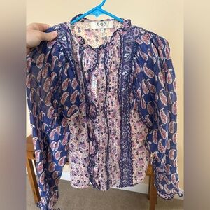 Sea New York Navy & Pink Paisley Mix Print Blouse